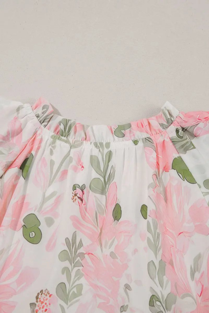 Pink Floral Contrast Edge Layered Short Sleeve Mini Dress - Love Salve